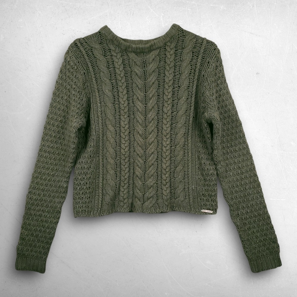Cottagecore Chunky Wool Cable Knit Sweater Women S Green Earthy Carve Designs
